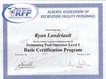Our Hot Tub, Spa and Pool Servicing Certifications | Certification from the Alberta Association of Recreation Personnel